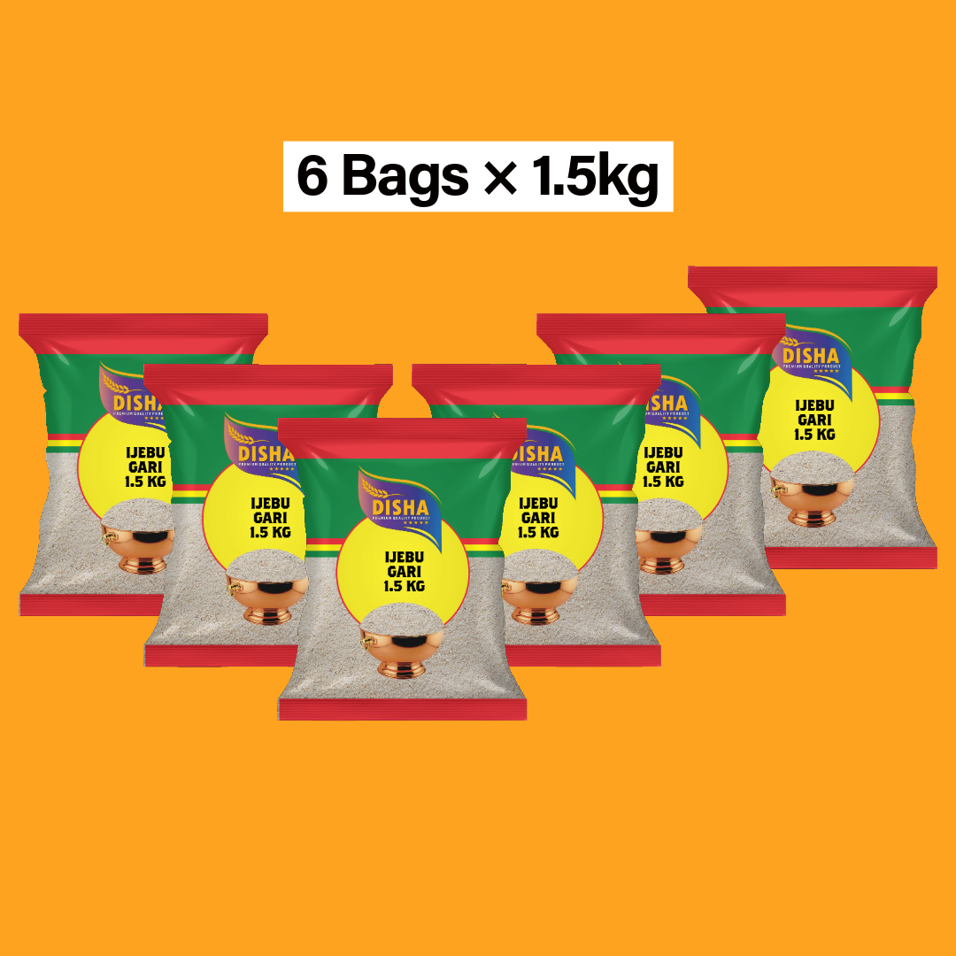 DISHA Ijebu Gari, 1.5kg (Pack of 6) – Premium Quality Cassava Granules, Authentic Nigerian Taste, Perfect for EBA, Fufu, and Snacks | Natural & Gluten-Free | 6 X 1.5 kg Pack