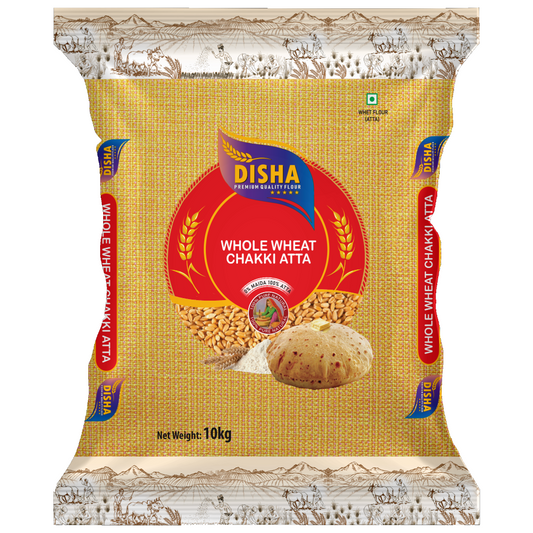 Disha Atta 10kg Whole Wheat Chakki Atta for Soft and Fluffy Rotis | 0% Maida, 100% Atta | Pure & Natural | Pack Of 1