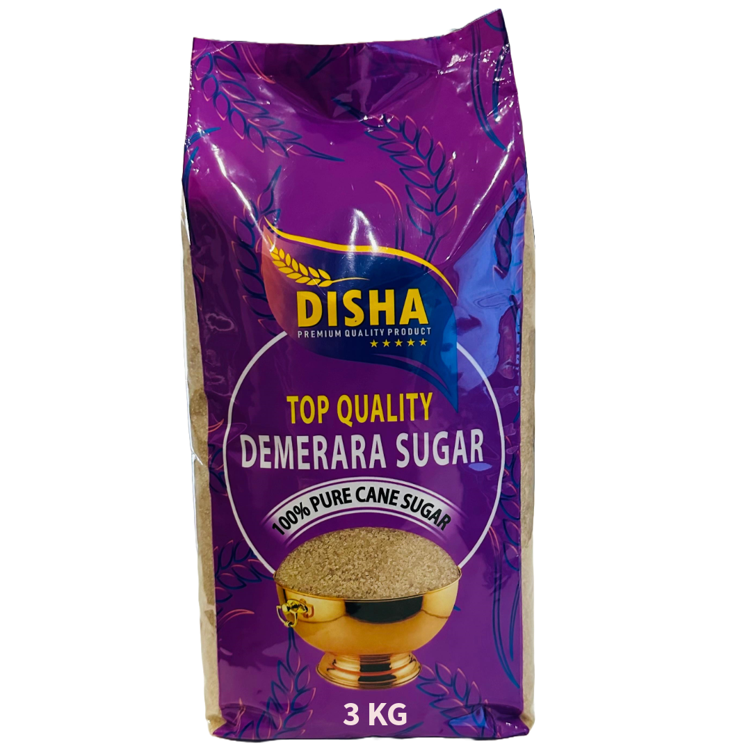 DISHA Top Quality Demerara Sugar 4X3kg – 100% Pure Cane Sugar, Natural & Unrefined, Deliciously Sweet, With Caramel Notes, Ideal for Baking, Pack of 4 (3kg Bags)