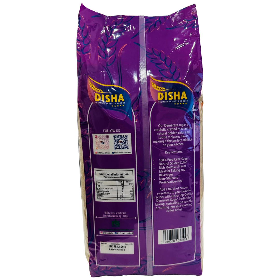 DISHA Top Quality Demerara Sugar 4X3kg – 100% Pure Cane Sugar, Natural & Unrefined, Deliciously Sweet, With Caramel Notes, Ideal for Baking, Pack of 4 (3kg Bags)