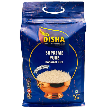 Disha Supreme Pure Basmati Rice 5kg –Best for All Rice Dishes Extra Aroma, Long Grain, Premium Quality, Traditional Taste (5kg)