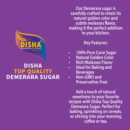 DISHA Top Quality Demerara Sugar 4X3kg – 100% Pure Cane Sugar, Natural & Unrefined, Deliciously Sweet, With Caramel Notes, Ideal for Baking, Pack of 4 (3kg Bags)