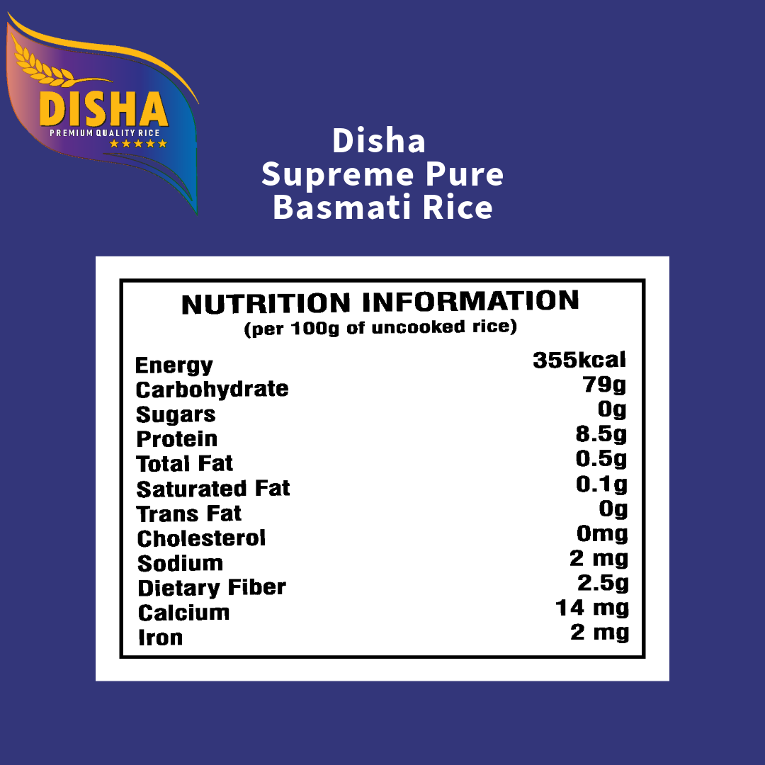 Disha Supreme Pure Basmati Rice 5kg –Best for All Rice Dishes Extra Aroma, Long Grain, Premium Quality, Traditional Taste (5kg)